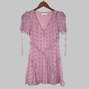 LoveShackFancy Posh Dress Rose Patch Mini Puff Sleeve Ruched Size 00